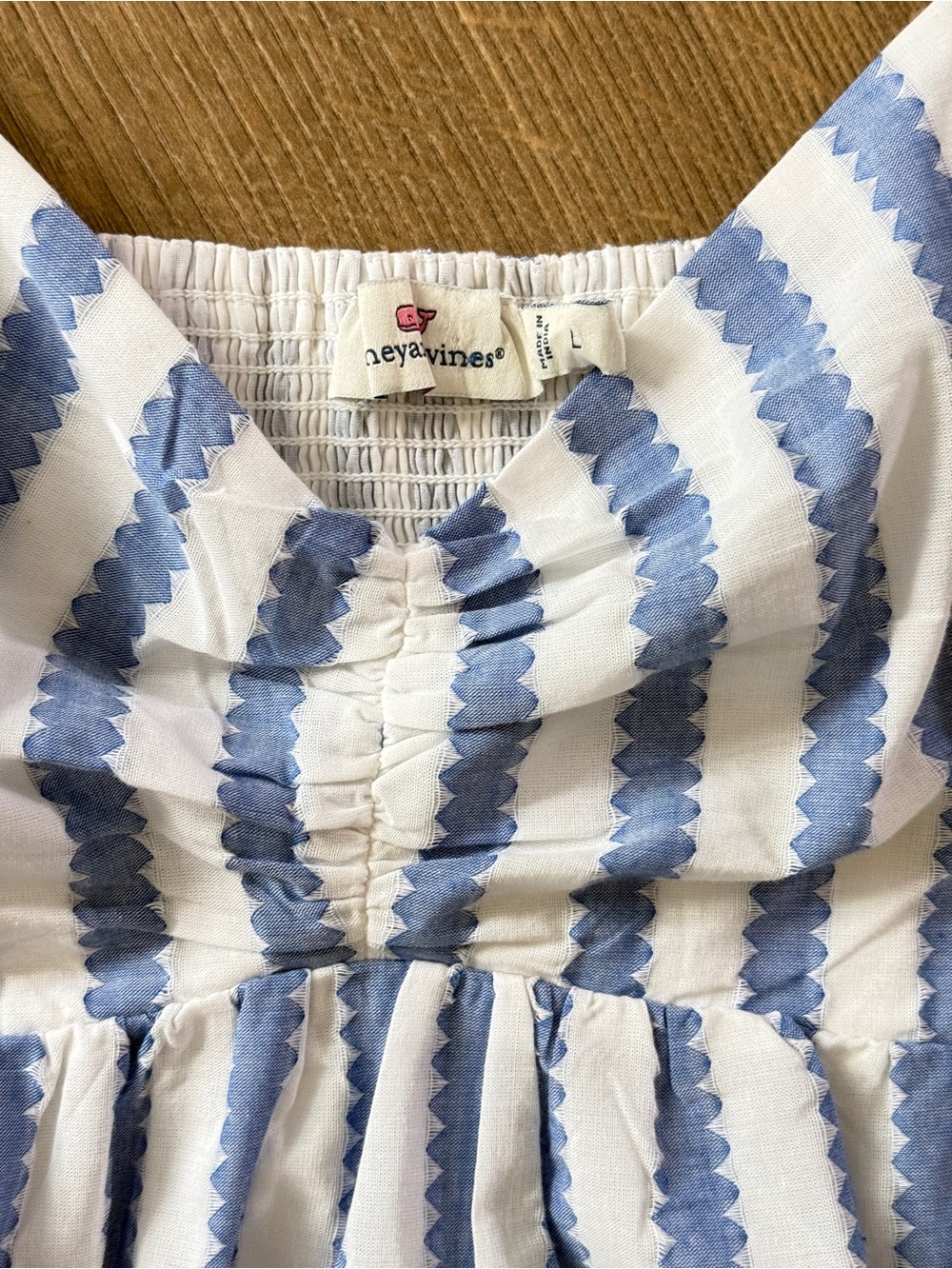 Vineyard Vines Blue and White Striped Puff-Sleeve Peplum Blouse - Picture 7 of 9